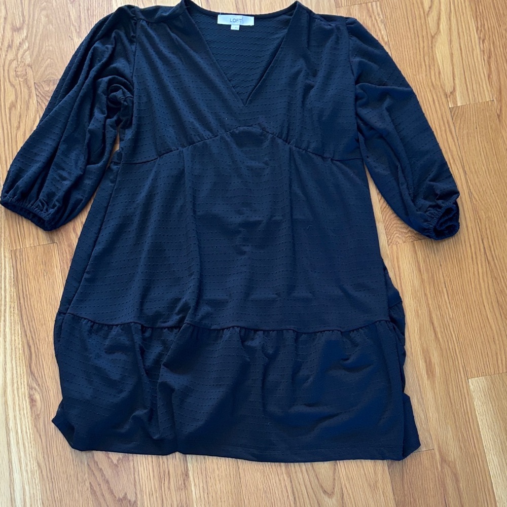 Loft Black V-Neck Dress with 3/4 Sleeves